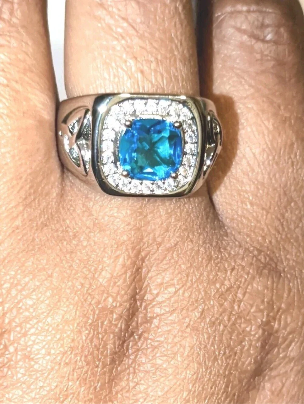 Classic Bright Men's Lab-Created Diamond Topaz Ring with Golden Accents